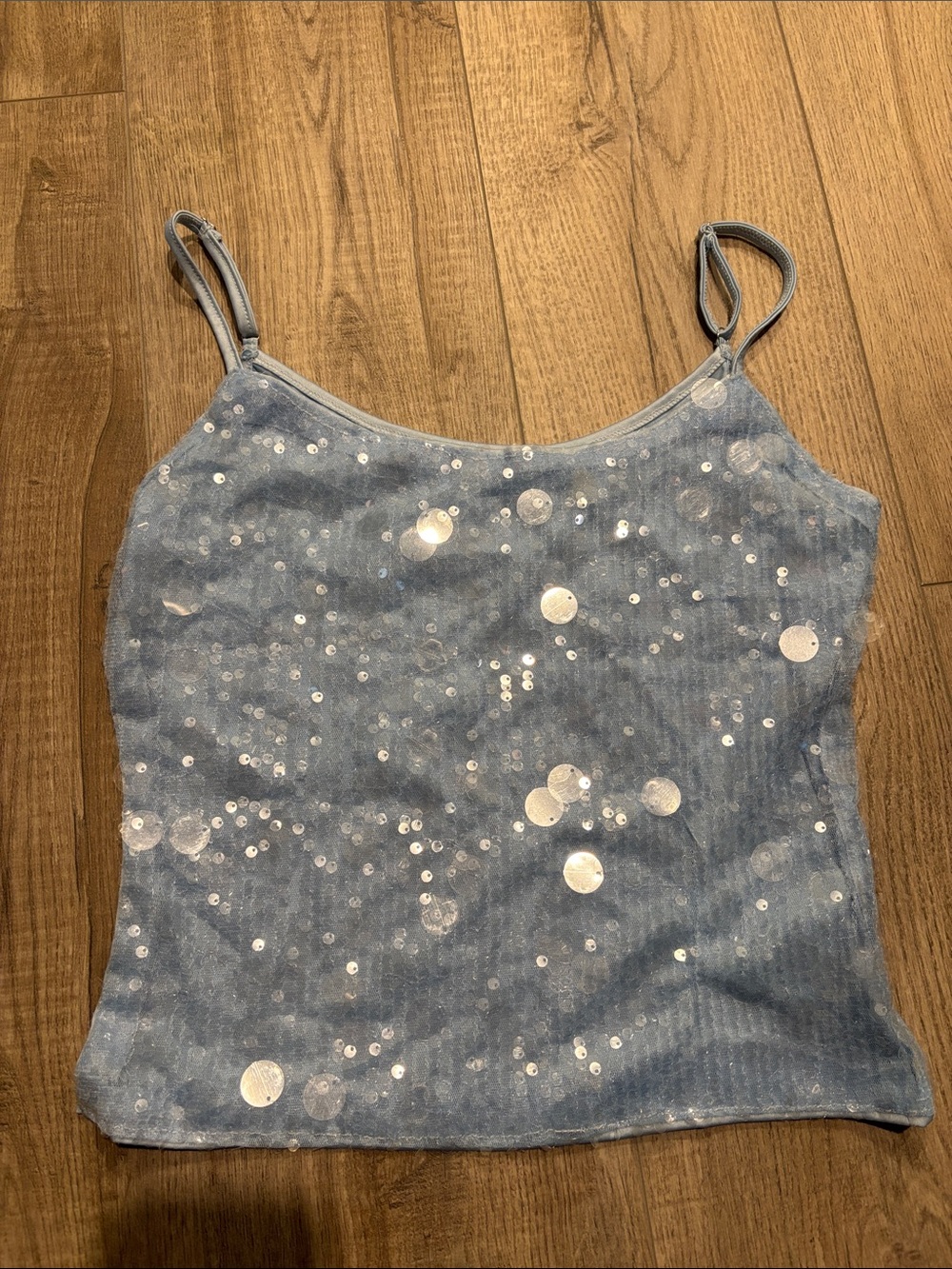 Light Blue Sequin Spaghetti-Strap Cami size medium